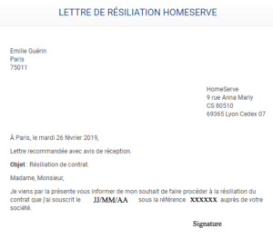 modèle de lettre de résiliation homeserve