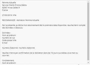 résilier abonnement au magazine femme actuelle