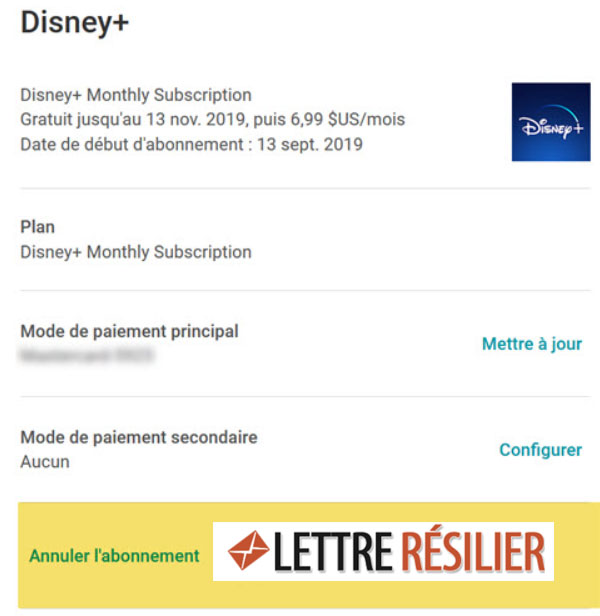 Annuler abonnement Disney sur Google Play +